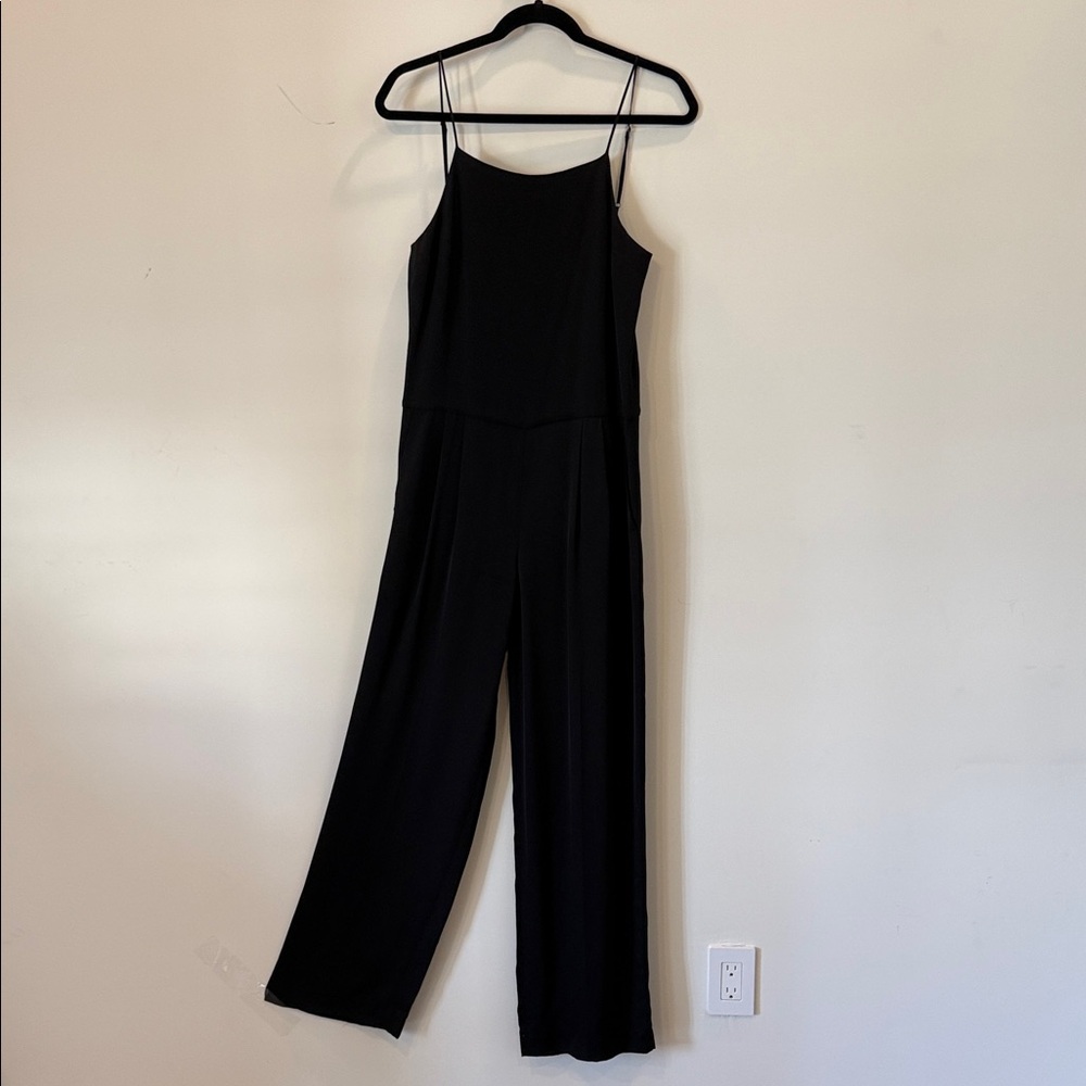 Theory Silk Straight Leg Black Spaghetti-Strap Jumpsuit size 0